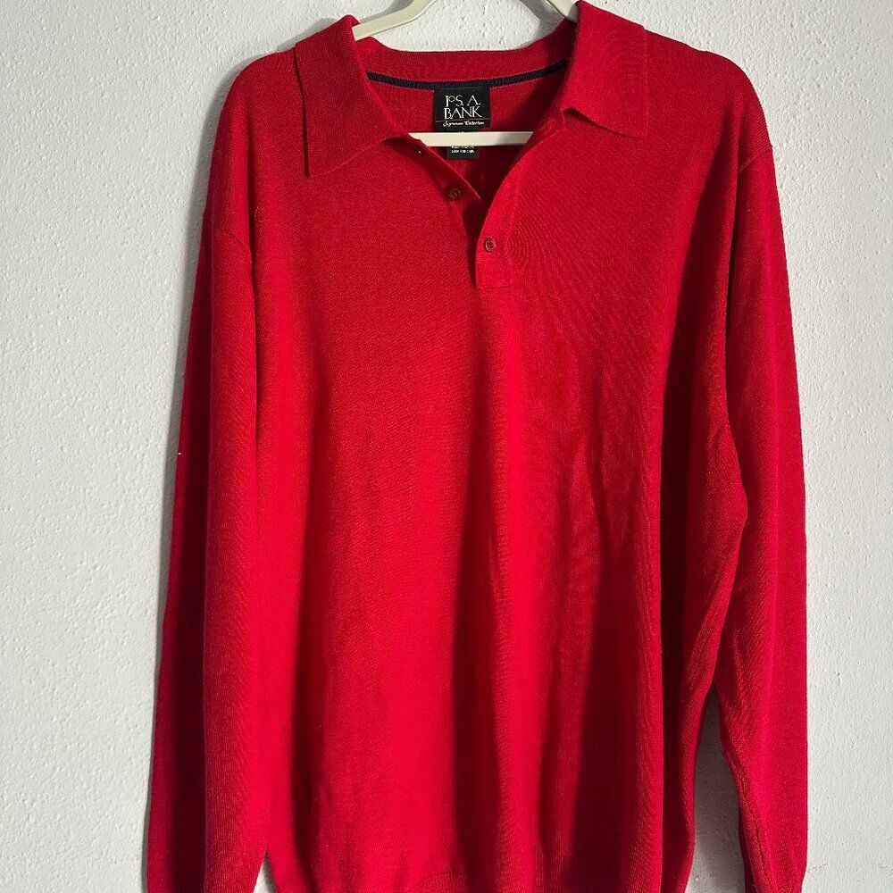 Jos A Bank Signature Polo Pullover Sweater XL 100% Italian Merino Wool Red - Picture 2 of 9